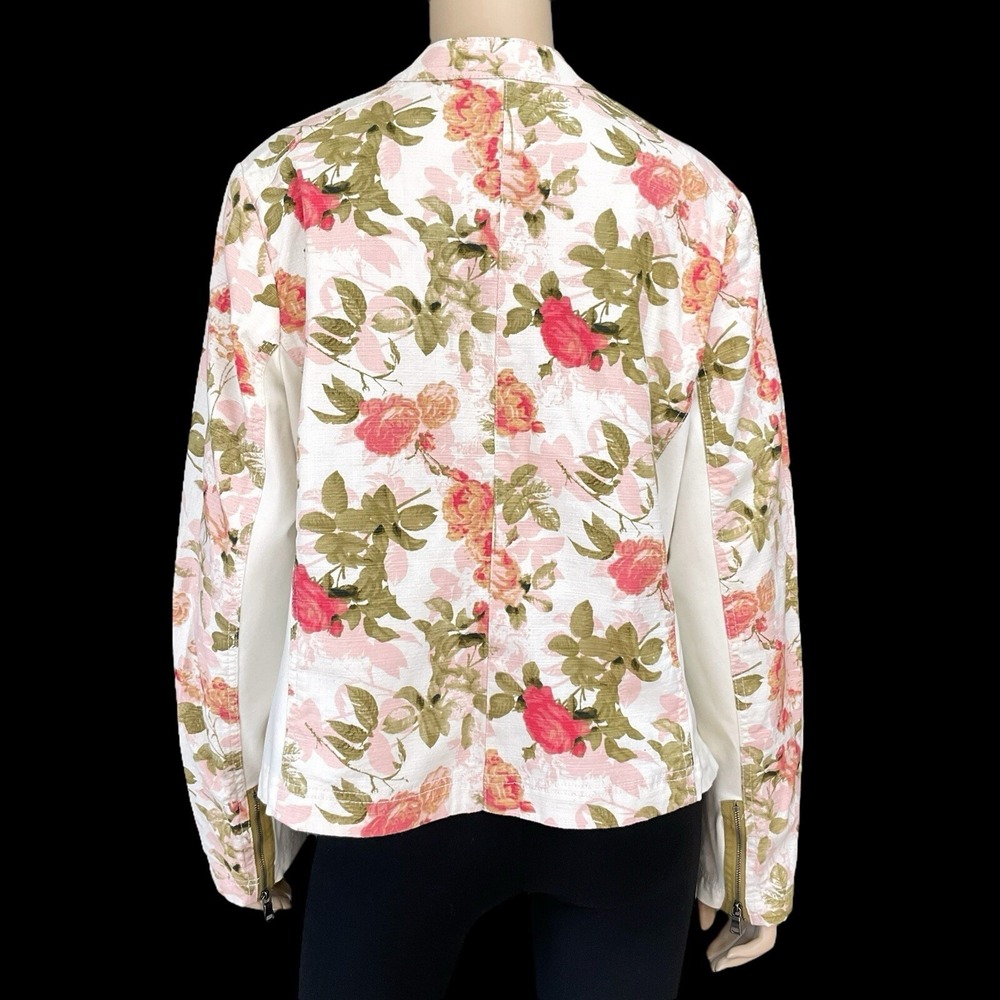 Lane Bryant Jacket Women 18 Ivory Pink Floral Long Sleeve Zip Moto Pockets NWT - Picture 6 of 16